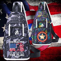 America Captain shoulder bag mens shoulder bag Tide brand chest bag mens small backpack students Leisure Korean version of canvas mens bag