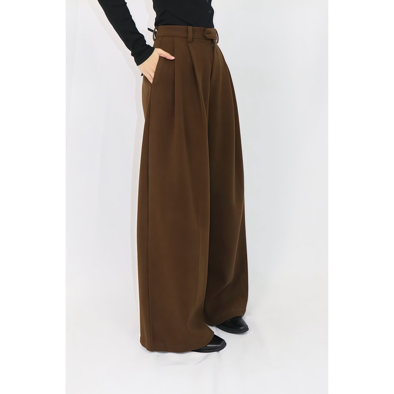 Dark Khaki Wool Thickened Suit Pants, Loose Fit, High-End Drape, Women's Wide-Leg Long Trousers