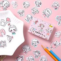 100 pieces do not repeat cute salt series girl stickers Handbook stickers line girl girl rabbit cute food hand-painted adhesive paste photo album Diary mobile phone diy and paper tape