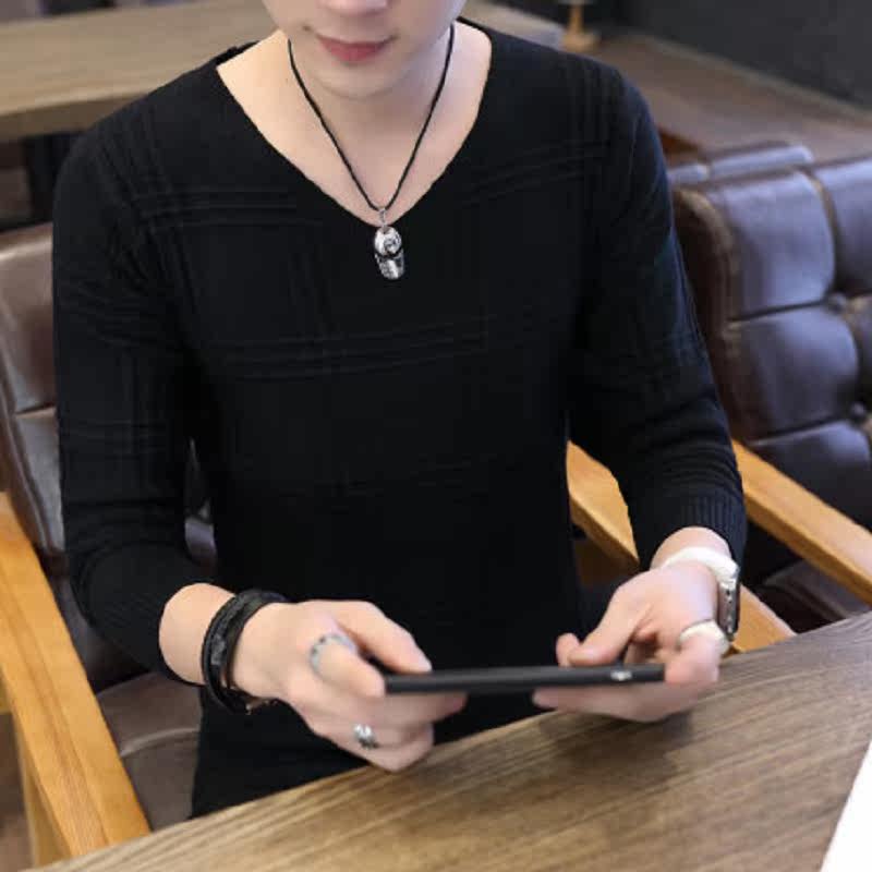 秋冬男士毛衣男v领套头纯色韩版打底针织衫薄款青年毛衣男潮