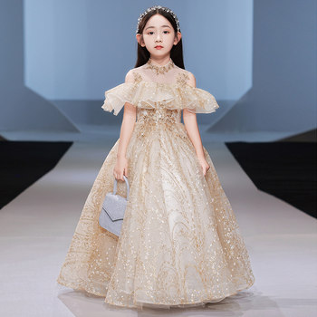 Hostess Evening Dress, Girl's Princess Dress, High-End Light Luxury Niche Children's Model Runway Show, Piano Performance Children's Performance Clothing