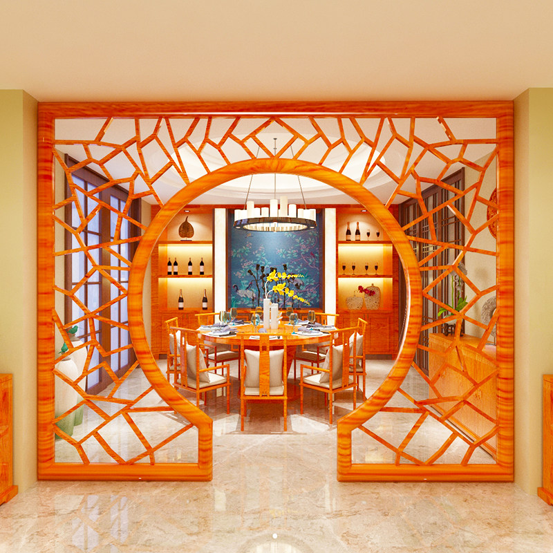 Moon Cave Door New Chinese Solid Wood Flower Lattice Hollowed-out Partition Living Room Arch Frame Wood Sculpture Floor Cover Screen Xuanguan Moon Door