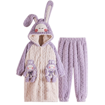 Star Dew Girls Pajamas Autumn and Winter Flannel Thickened Set Childrens Nightgown Coral Velvet Girls Home Clothes