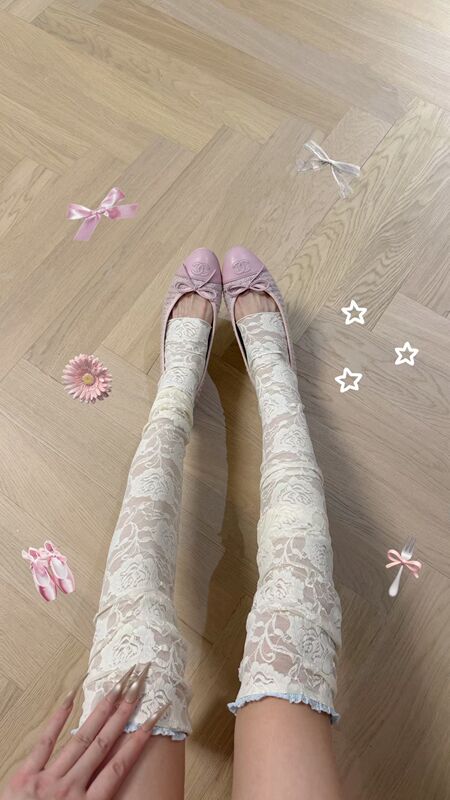 【Double 11】Mannasempiternal Retro Lace Stockings Lace-Trimmed Slouch Socks Over-The-Knee Socks Ballet Socks