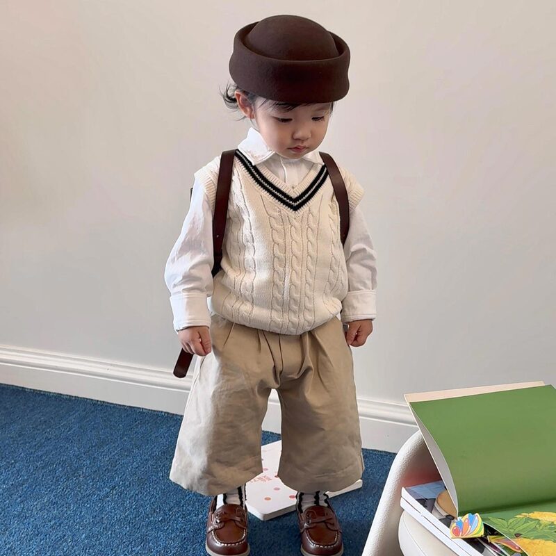 Boys' Sweater 2026 New Spring Clothing Kidsren's Comfortable and Warm Knitted Vest Handsome Boys Casual Fashion Clothes