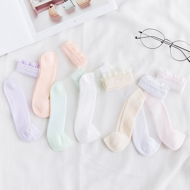 Childrens pha lê Socks Summer mỏng cô gái Ice Stocking bé chúa ren ren Socks Thin Baby Socks Slim Baby Socks.