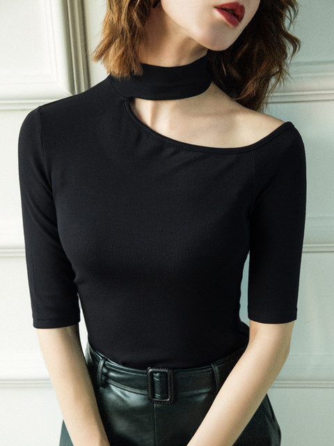 scheming chic top design sense female slim hanging neck strapless collarbone bottoming shirt dance clothes practice clothes t-shirt
