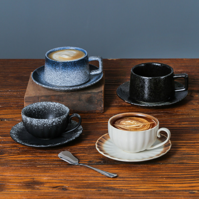 Retro Style Ceramic Mug with Saucer – Creative Coffee Cup for Latte Art, Simple & Elegant Drinkware for Home or Cafe – Premium Quality
