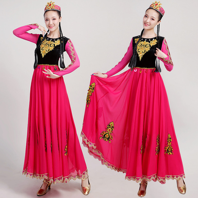 Chinese folk dance dress for women Xinjiang Dance Costume female modern national style Jumpsuit big swing dress Uygur adult dance costume