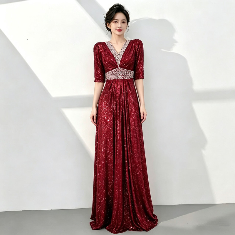 Choir Performance Costumes for Women, Long Skirts with Sequins, Host Conductor Stage Competition Banquet Piano Performance Dress
