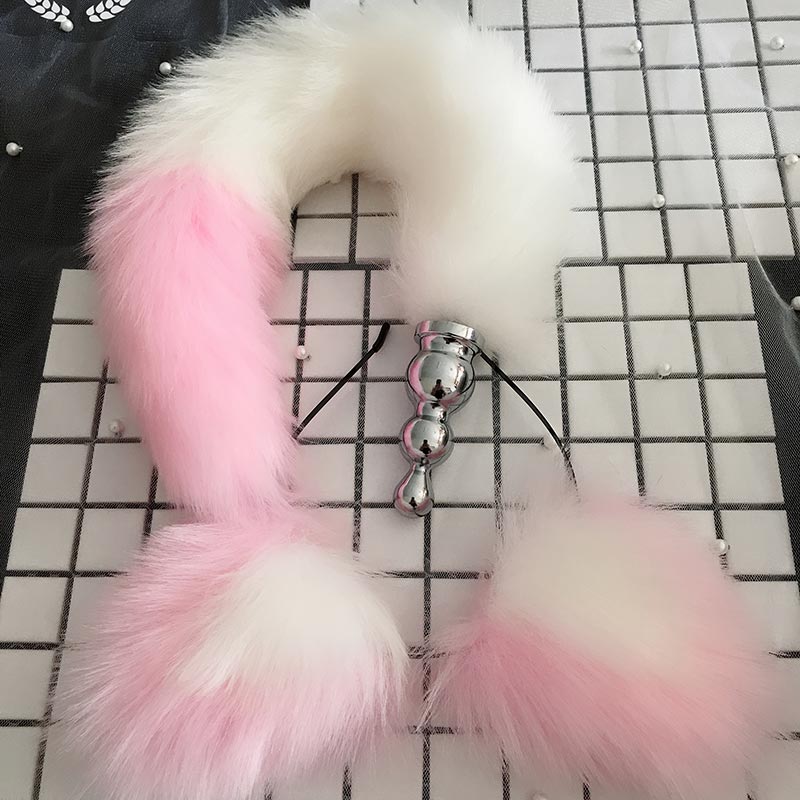Removable New Hand Mini White Fox Tail Anal Plug G Dot Rear Vestibule Small Cat Ears Cute Cos Suit