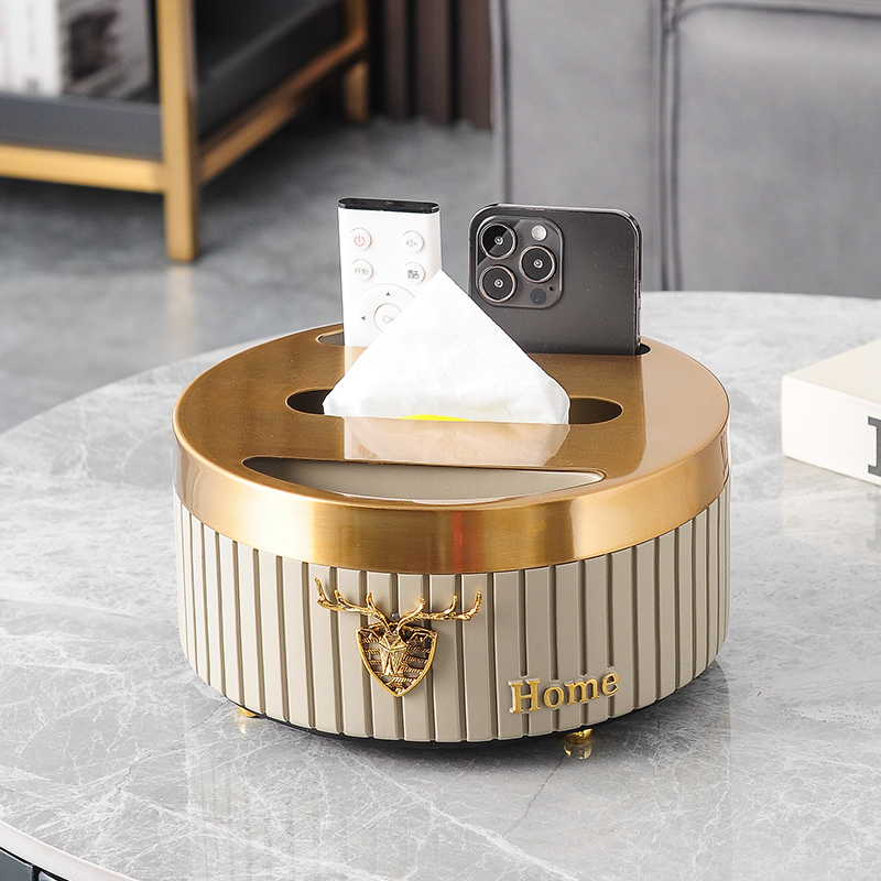 Coffee Table Desktop Multifunctional Tissue Box, High-End Luxury Remote Control Storage Napkin Tissue Box for Living Room, Creative Home Use