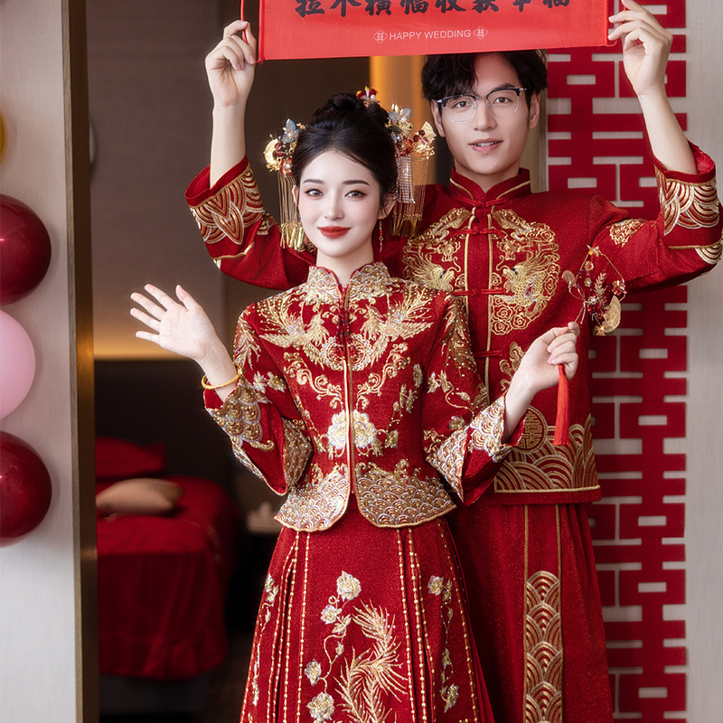 Xiuhe Clothing 2026 New Style Bride Wedding Toast Dress Petite Wedding Dress Chinese Style Wedding Attire Couple's Wedding Set