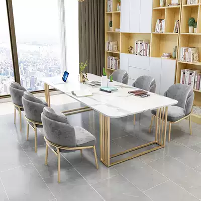 Light luxury simple desk Marble long meeting long table Modern negotiation table and chair combination reception table