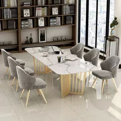 Nordic marble long table Conference table Modern office desk long table workbench Light luxury simple reception negotiation table and chair
