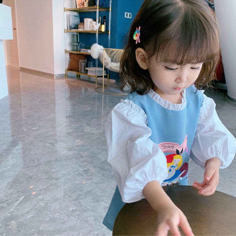 Female Baby Spring Summer New Foreign Dress Girl 2022 Han version Bubbles Cuff palace Wind Long sleeves skirt 2-3-45 years old