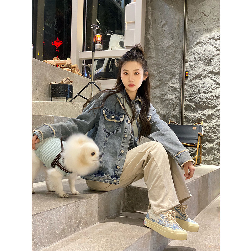 Sunny Shop Spring 2023 New Harbor Wind Retro Cowboy Cowboy Woman Leisure Hundred and Jacket Cover