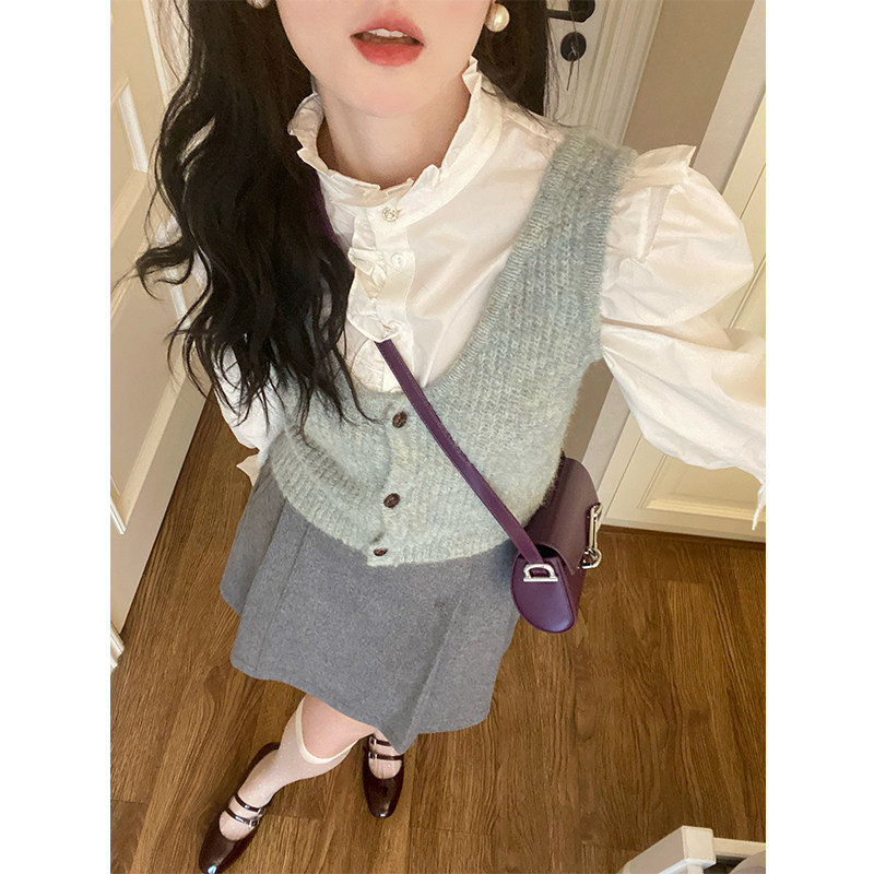 Sunny Shop Half - cooked Basque with a white shirt designed bubble sleeve