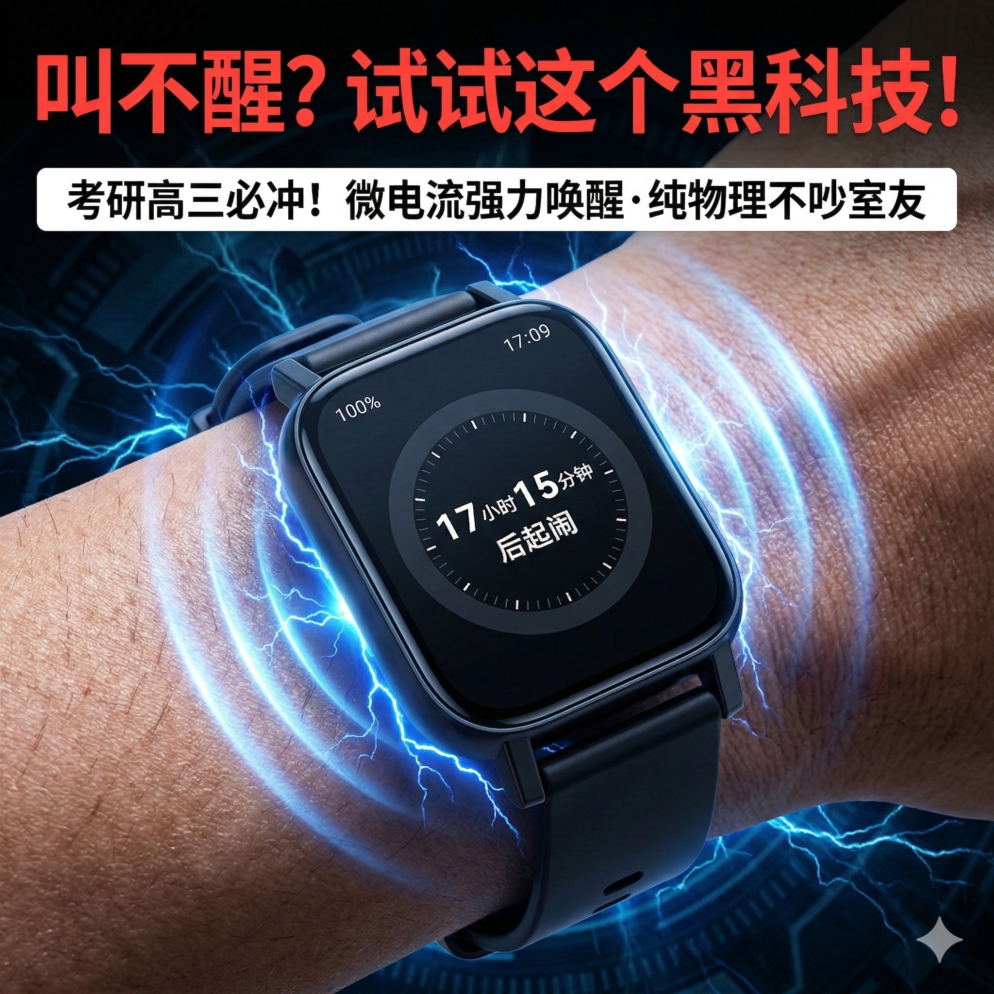 无声静音强力振动电击闹钟手表环高中学生宿舍自律专用起床神器