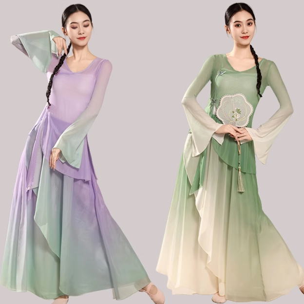 Classical Dance Flowing Gauze Costume Performance in the Lotus Field, Spring Festival, Spring Rain, Spring Breeze, Branch Folding, Flowers All over the Clothes, Flower Shadow Dream Performance
