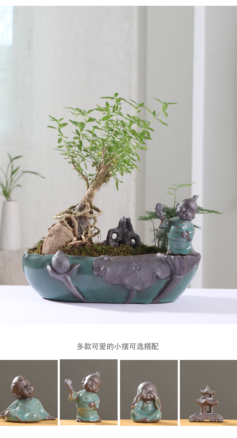 Chinese wind desktop asparagus pot pot ceramic creative move classic indoor money plant orchid art basin