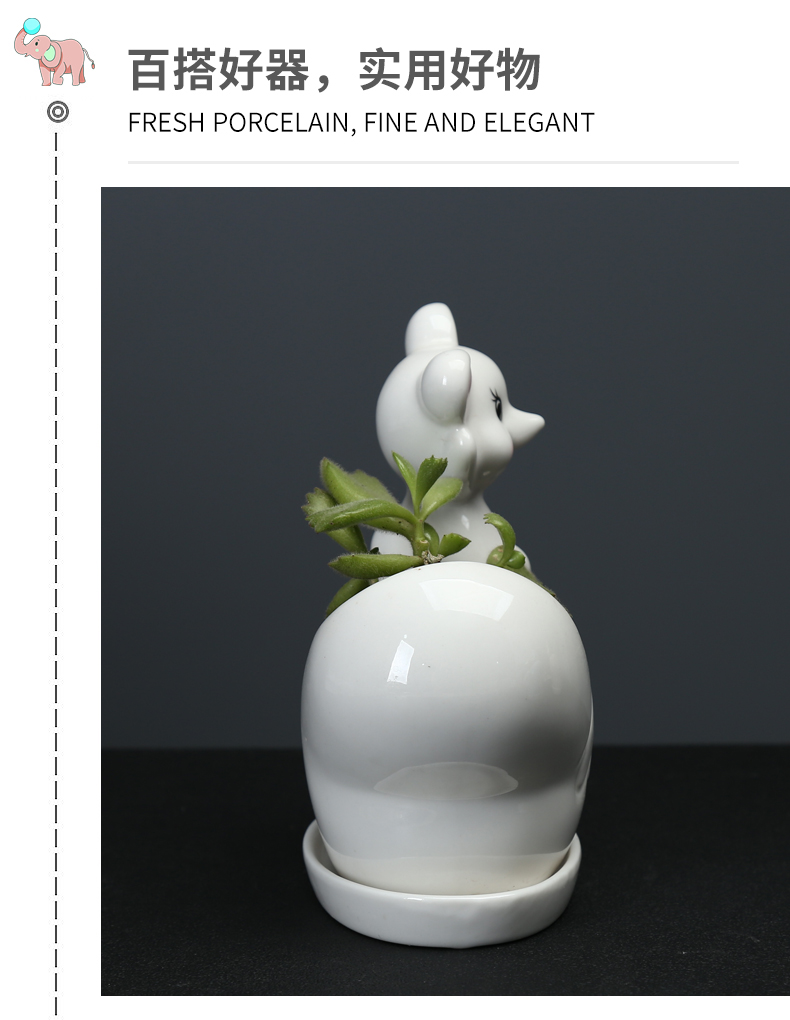 Cartoon mouse fleshy flowerpot ceramic creative move indoor the plants celestial being potted small white flowers