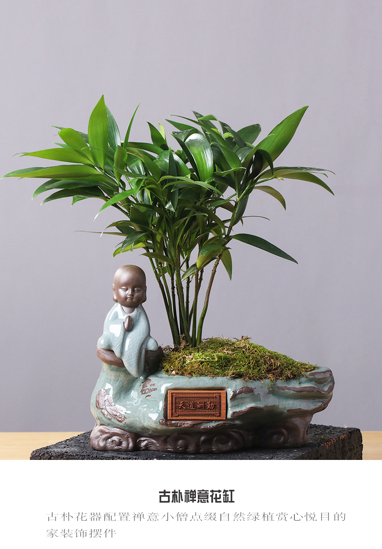 Classical flowerpot ceramic Chinese wind restoring ancient ways violet arenaceous zen creative move desktop potted the plants large flowers