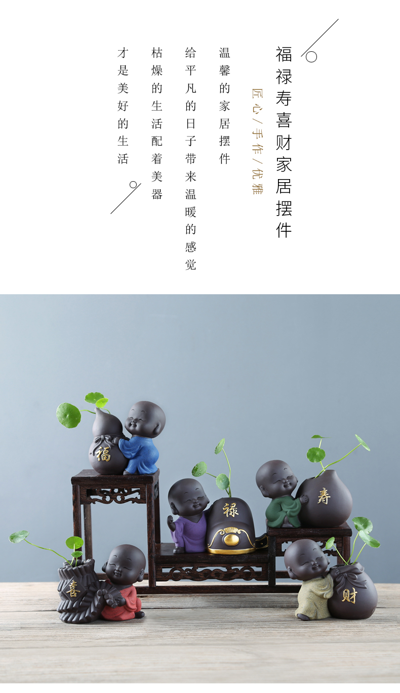 Zen ideas purple little monks mini hydroponic flower pot move desktop small place, a ceramic tea table vase