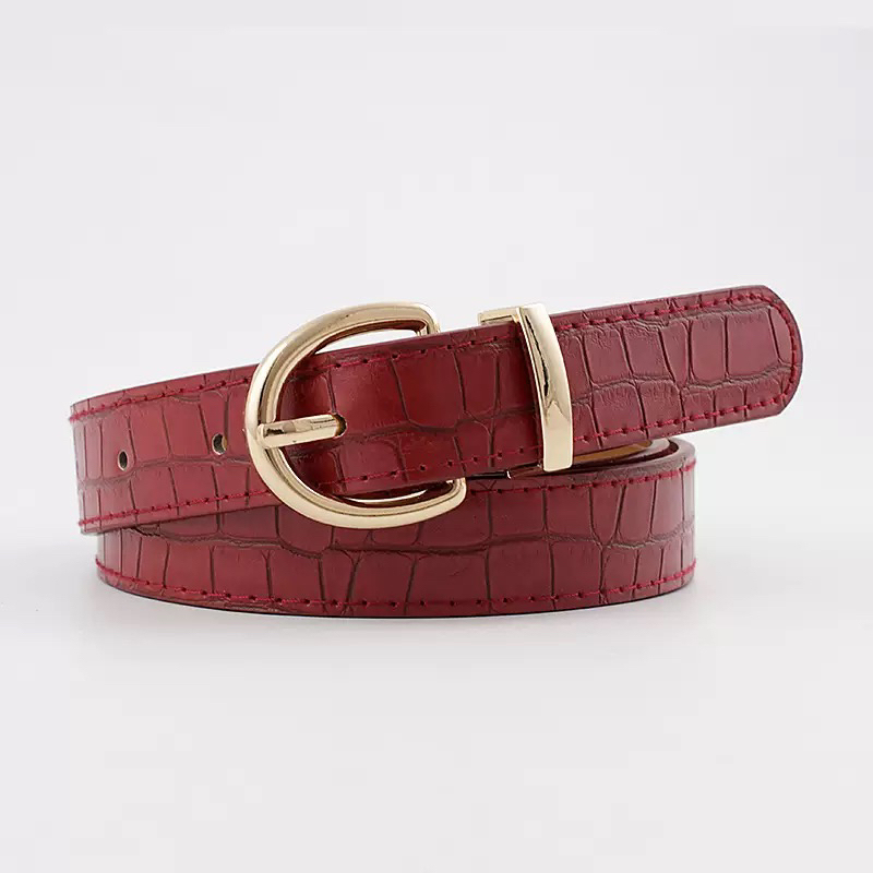 Red Belt for Women with a High-End Feel, Crocodile Pattern Decoration, Jeans Belt with a Unique Design, Slimming, Casual Thin Belt, Trendy Red Belt for Women with a High-End Feel, Crocodile Pattern Decoration, Jeans Belt with a Unique Design, Slimming, Casual Thin Belt, Trendy