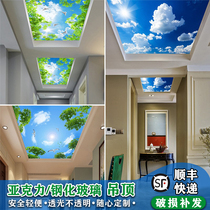 Blue sky and white clouds corridor ceiling glass aisle living room decoration acrylic translucent panel art ceiling light panel shape