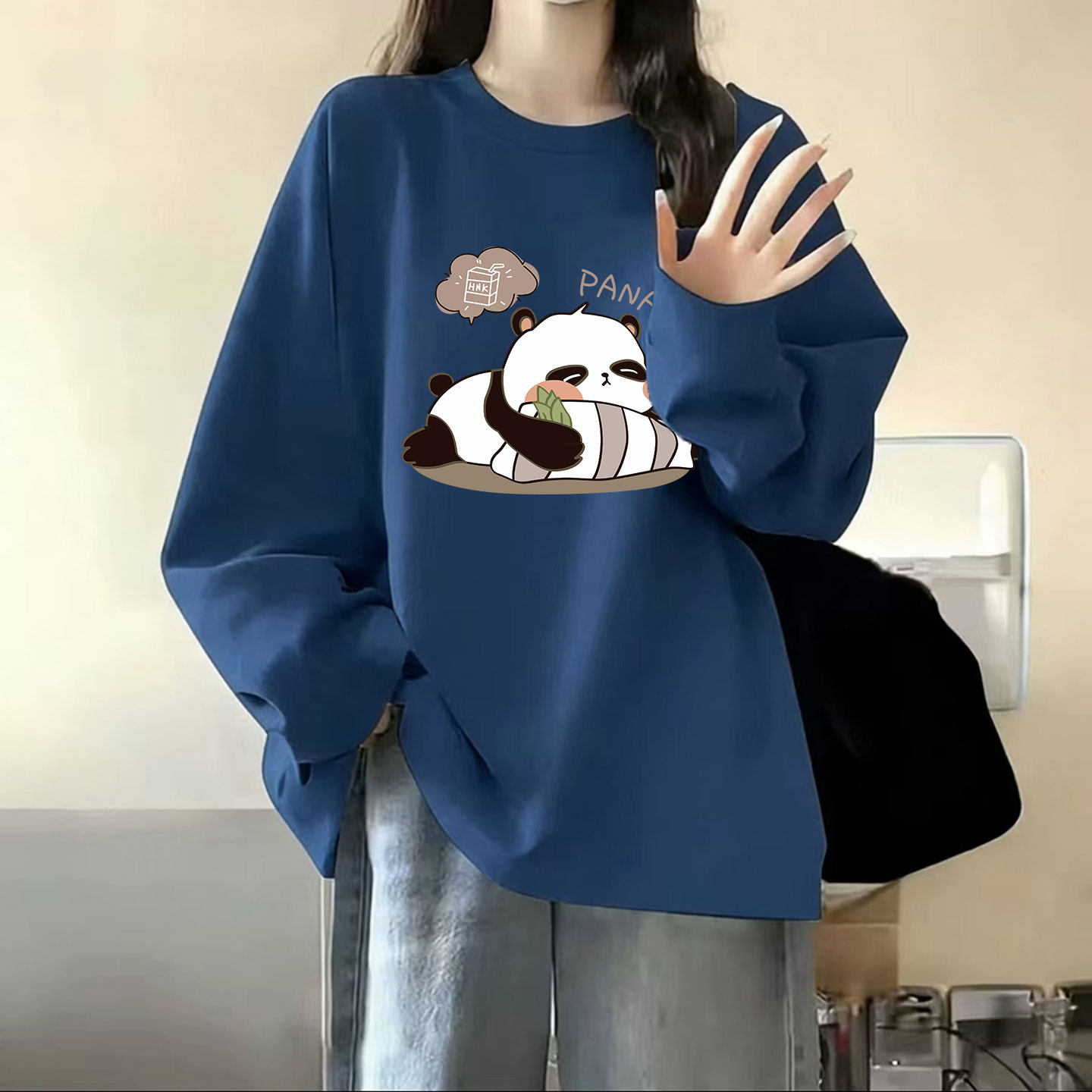 Футболка из хлопка большого размера oversize loose fat mm с длинными рукавами, женская дизайнерская одежда для похудения живота, закрывающая нишу