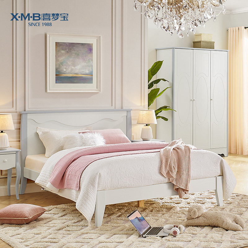 Happy Dreams Treasure Children Wardrobe White Triple Door Wardrobe Pine Wood Modern Minimalist Large Wardrobe Bedroom Solid Wood Hanging Wardrobe