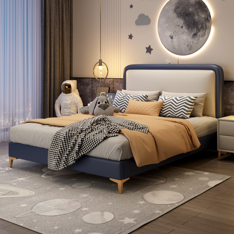 Fimasee light and luxurious modern minimalist children's bed boy single bed genuine leather child bed child bed girl princess bed