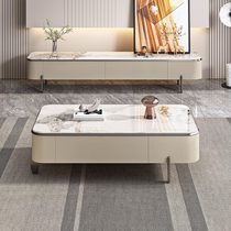 Zhenpi Italian minimalist slate coffee table TV cabinet combination small apartment light luxury tea table modern simple oval tea table