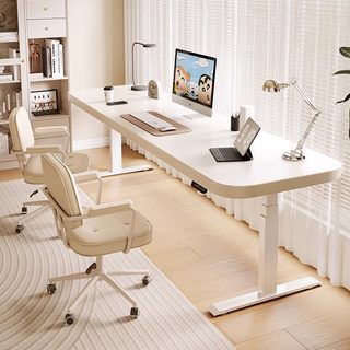 Zoshe Solid Wood Electric Adjustable Desk White Hand-Cranked Computer Desk Manual Office Desk Study Desk Cream Style Desk