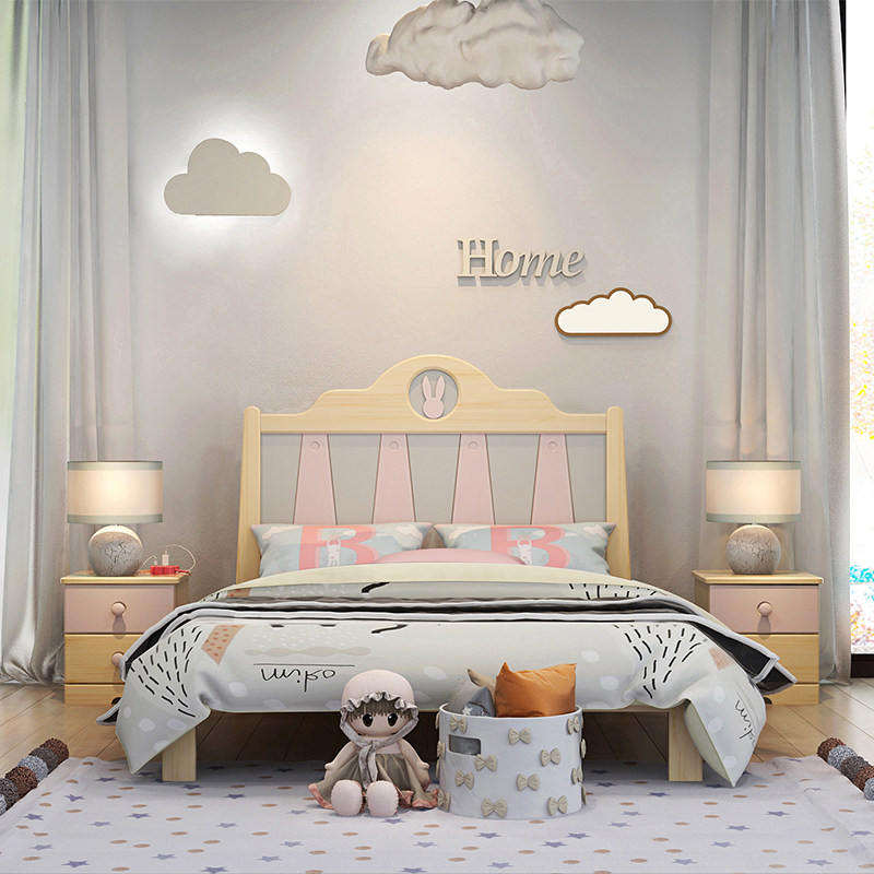 ABC Bebe Rabbit series environmentally friendly and healthy solid wood modern minimalist bed Princess monomer bed Children's bed