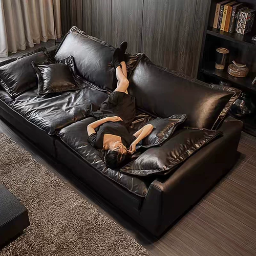Большой черный кожаный диван Tandoora для гостиной, новинка 2025 года, итальянский минималистичный светлый роскошный черный диван в стиле Баухаус