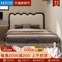 Zhenpi small apartment bedroom girl bed cream style high box storage bed ultra-thin bedside simple modern leather bed