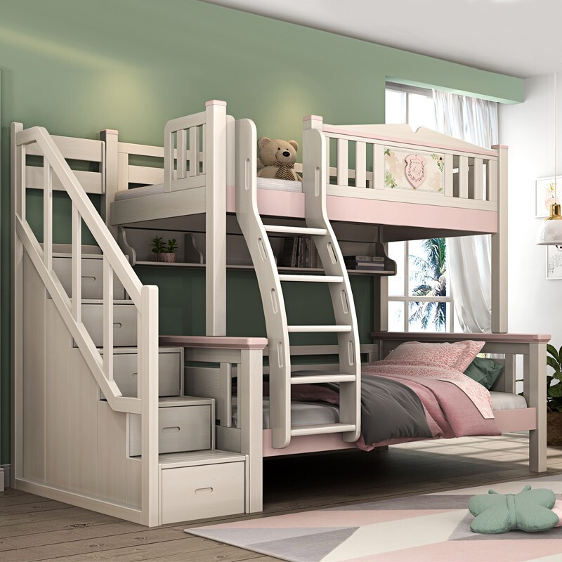 LHAABC LOG CHILDREN'S FURNITURE CHILDREN'S HOUSE DOUBLE BED CLIMBING LADDER BOY GIRL BED WIDENING TEEN UP AND DOWN BED