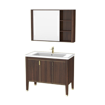 Huida Bathroom HFL0403-8153E Black gold wood bathroom cabinet combination integrated ceramic basin defogging smart mirror cabinet