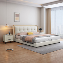 Chazedai Cat Scratch Leather Bed Modern Simple Solid Wood Bed 1 8m Double Storage Wedding Bed Cream Style Internet Celebrity Soft Bunk Bed