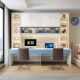 Eisenai Solid Wood Double Desk and Bookshelf Combination, Light Luxury Modern Computer Desk and Bookcase Integrated Bedroom Study Table