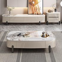 Zhen leather slate coffee table living room household TV cabinet combination light luxury modern small apartment minimalist high-end small tea table