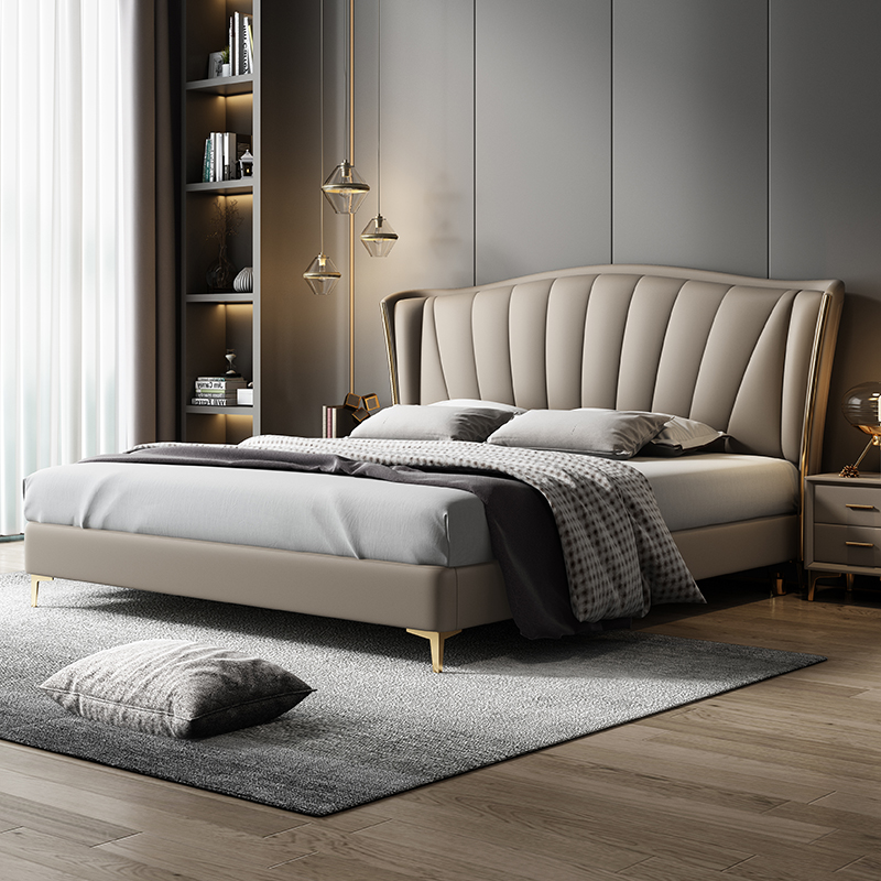 Wansen イタリアのライト高級レザーベッドマスターベッドルームキングベッド 2 メートルダブルベッド 1.8 メートルの結婚式のベッドハイエンド雰囲気レザーアートベッド