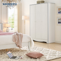 Ximengbao childrens wardrobe white three-door wardrobe pine modern simple large wardrobe bedroom solid wood hanging wardrobe