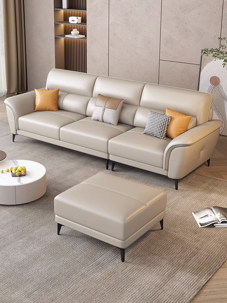 Gu Fei Italian-Style Minimalist Genuine Leather Sofa, Top-Grain Cowhide, Simple Modern Living Room Straight-Row Three-Seater Leather Sofa Set