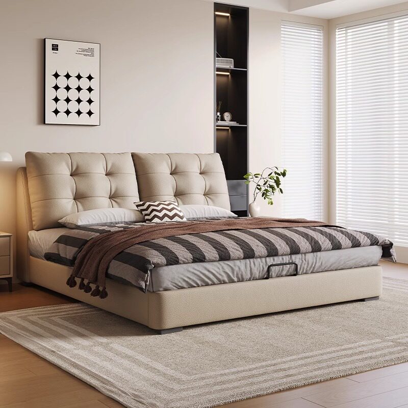 Кровать Rich craftsman cream wind bed маленькая квартира 1 метр 5 спальных мест для хранения вещей новая главная спальня 1 метр 8 кожаная двуспальная мягкая кровать