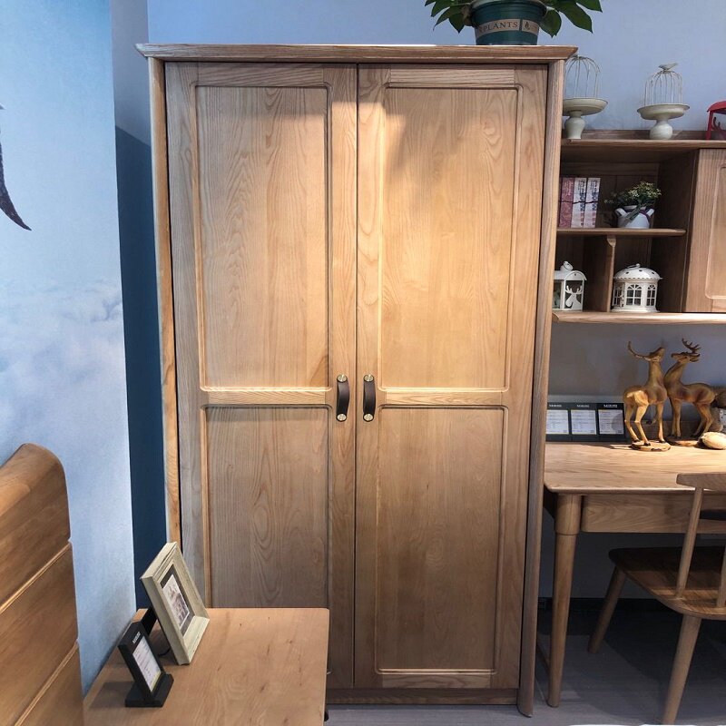 Seven colorful life Nordic wood-speaking solid wood double door wardrobe brief Nordic wind and atmosphere male and female co-models
