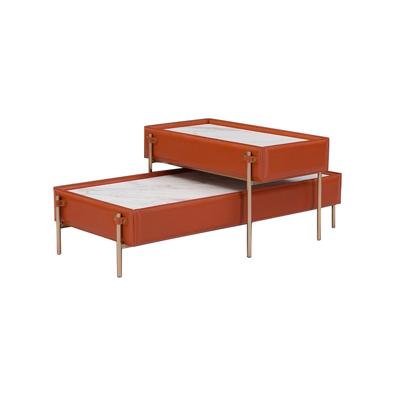 Kus modern light luxury large and small round coffee table small apartment simple creative saddle leather tea table living room designer furniture