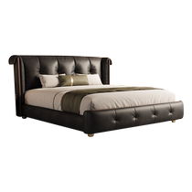 Talman 2024 new French American retro light luxury black gold solid wood leather bed oil wax leather pull button master bedroom double